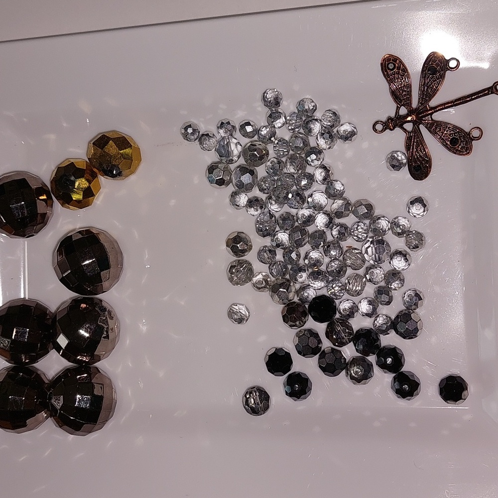 Assorted Glass Crystal Beads and Dragonfly. 6 Large Crystal Beads Not Glass.